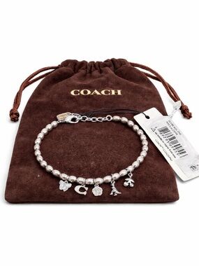COACH Butterfly and Rexy Charm Silvertone Pearl Bracelet NWT